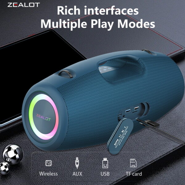 ZEALOT S78 100W Wireless Speaker: Portable Outdoor IPX5 Waterproof Bluetooth Subwoofer with Dual Pairing, 24000mAh Battery for 36-Hour Playtime #JL07-ZEALOT S78 HEI/ZEALOT S78 LAN - Image 17