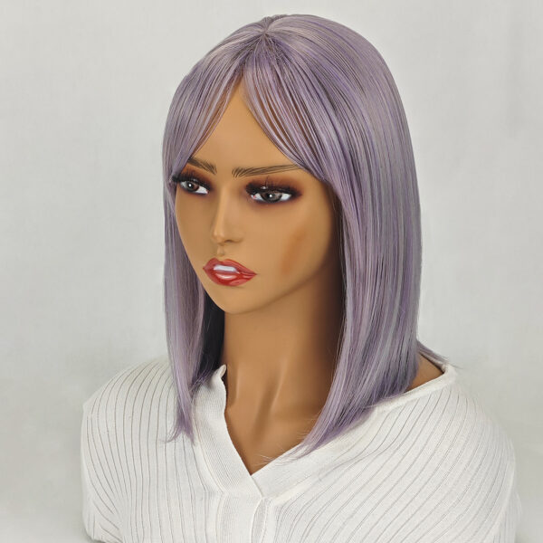 6541  Medium-length straight hair fully machined bangs wig，14 inches natural heat-resistant fiber high temperature silk wig，dyeable and permable bangs synthetic wig #JL01-SUE-16-1B/SUE-16-6H/SUE-16-SLV/PURPLE - Image 11