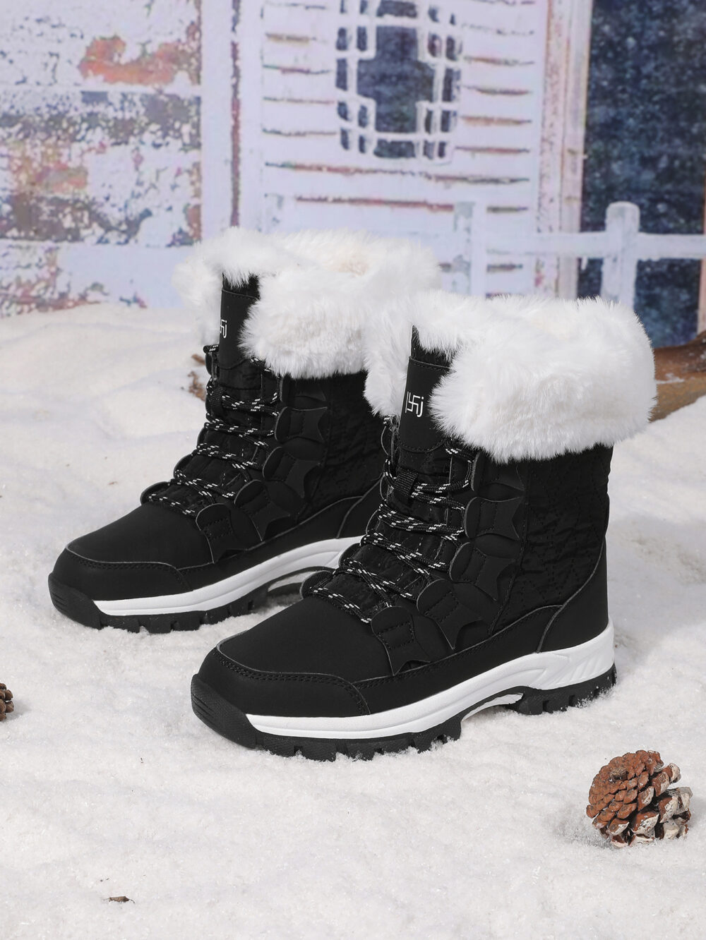 Winter warm and velvet snow boots women's non-slip waterproof thick sole fashion cotton boots #JL07-8829黑色/8829白色 - Image 3