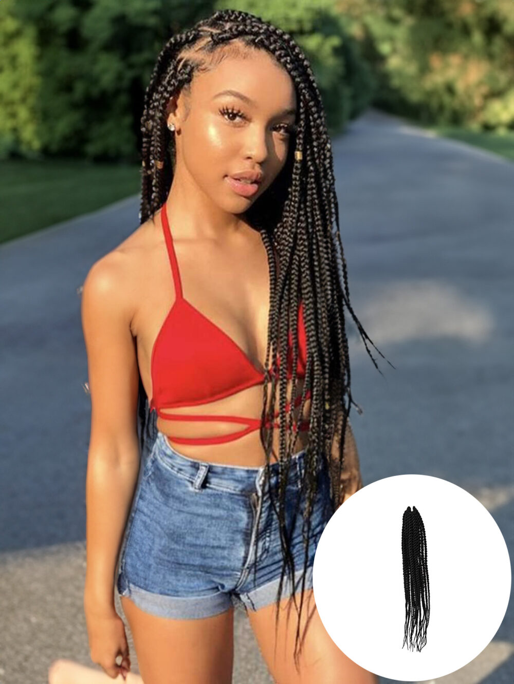 6541  4X EZ SENEGALESE BRAID16 Long Crochet braid synthetic  hairstyle black burgundy brown  ladies box braid crochet hair-16 inch -1Pack*80Strands，Available in black, burgundy, and brown shades #JL01-LY-952-1/LY-952-1B/LY-952-2 - Image 3
