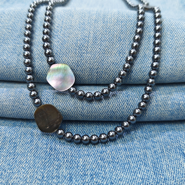 6541  Crystal pearl natural black shell Necklace #JL01-JYJ111627 - Image 8