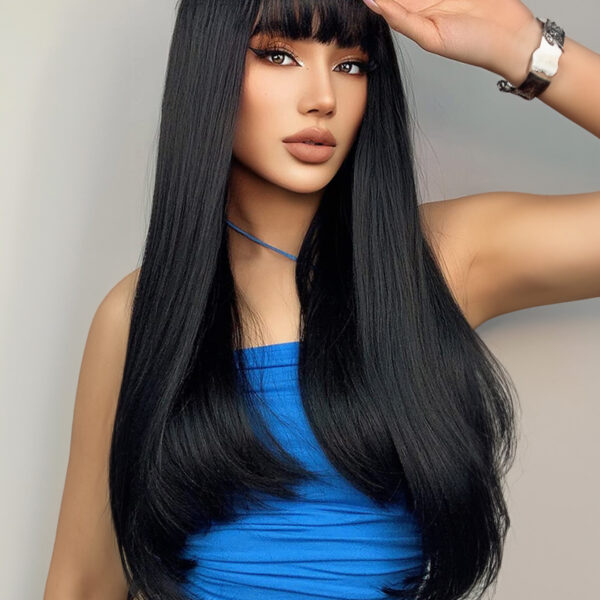 6541  Natural Wigs，Long Straight Wig with Bangs Hair Wigs ，Heat Resistant Synthetic Womens Wig，for Daily Party Use（24 Inch） #JL01-SUE-5-1B/SUE-5-6H