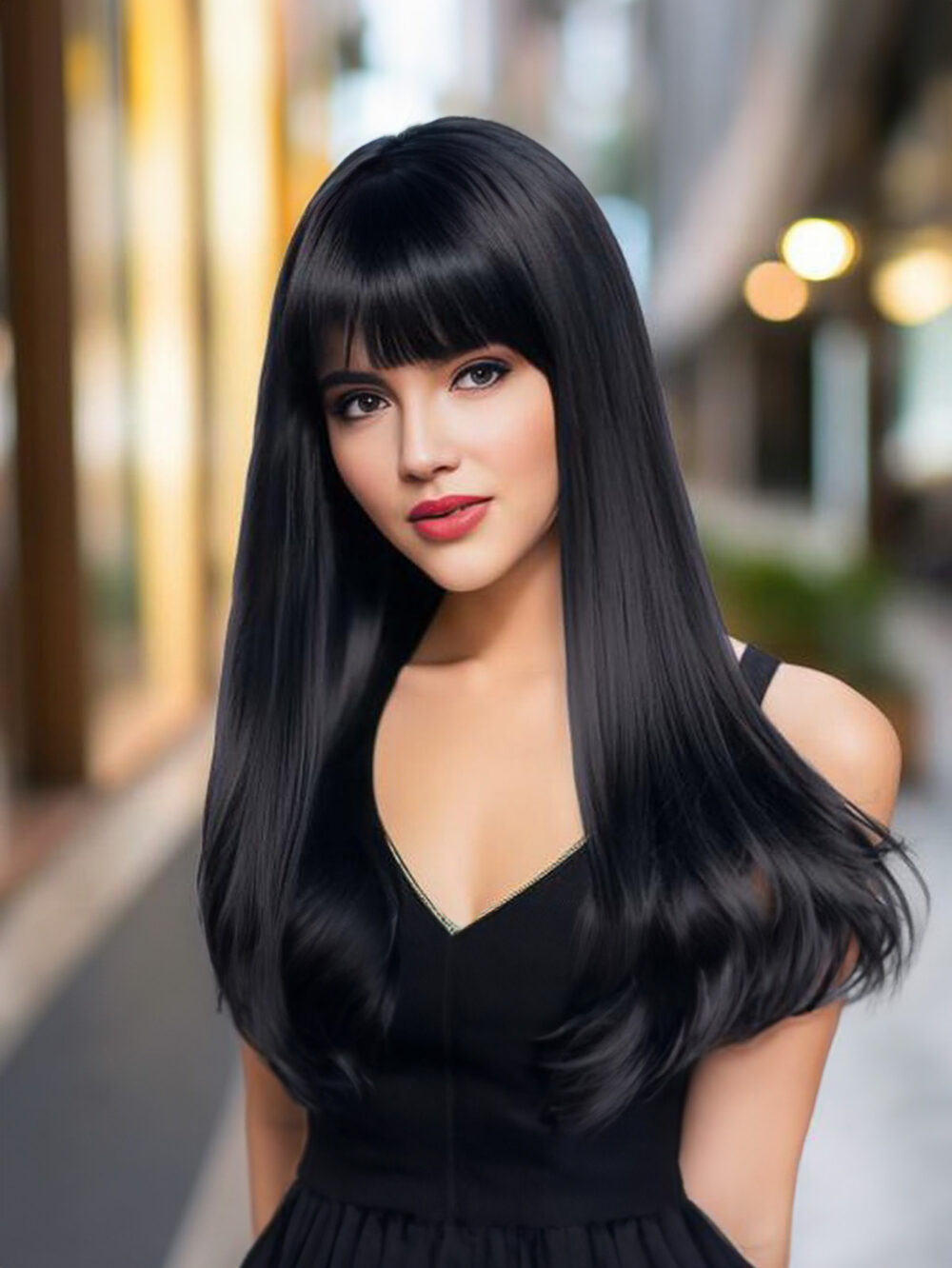 6541  Medium-length wavy straight hair fully machine-made wig，26 inches Heat-resistant fiber high-temperature silk wig，dyeable and soupable bangs synthetic wig #JL01-SUE-14-1B/SUE-14-6H