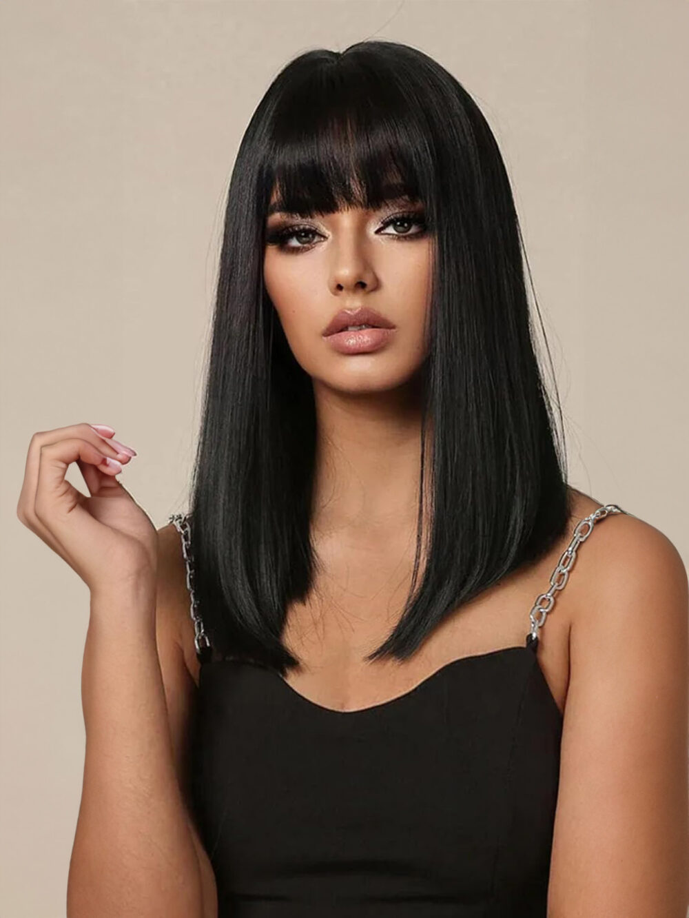 6541  Medium-length straight hair fully machined bangs wig，14 inches natural heat-resistant fiber high temperature silk wig，dyeable and permable bangs synthetic wig #JL01-SUE-16-1B/SUE-16-6H/SUE-16-SLV/PURPLE