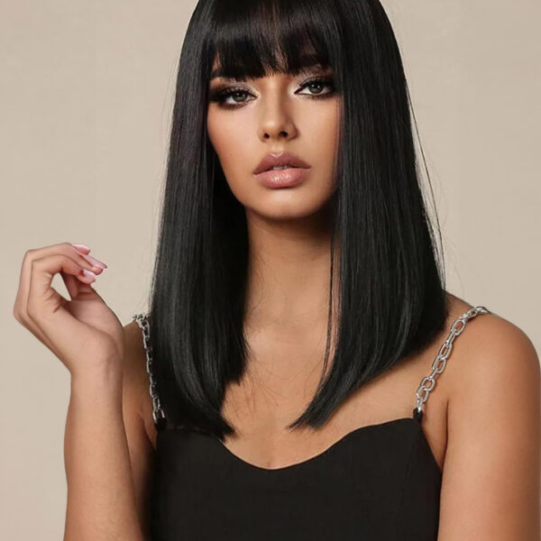 6541  Medium-length straight hair fully machined bangs wig，14 inches natural heat-resistant fiber high temperature silk wig，dyeable and permable bangs synthetic wig #JL01-SUE-16-1B/SUE-16-6H/SUE-16-SLV/PURPLE
