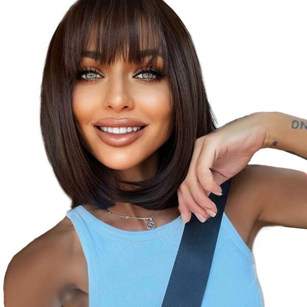 6541  Medium-length straight hair fully machined bangs wig，14 inches natural heat-resistant fiber high temperature silk wig，dyeable and permable bangs synthetic wig #JL01-SUE-16-1B/SUE-16-6H/SUE-16-SLV/PURPLE - Image 2