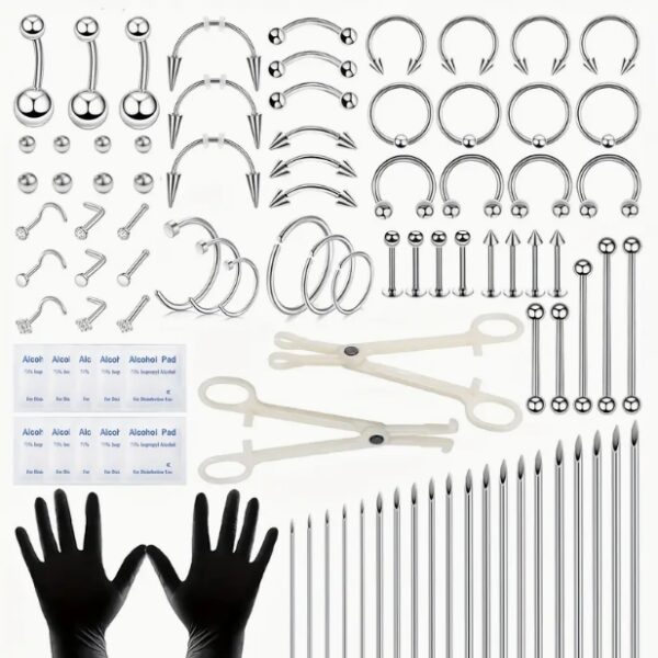 6541  Set of accessories: piercing needle, lip nail tool, eyebrow nail, horseshoe ring, vaginal ring, PA, breast ring, umbilical ring, puncture tool  JL01-BEGS26 - Image 2