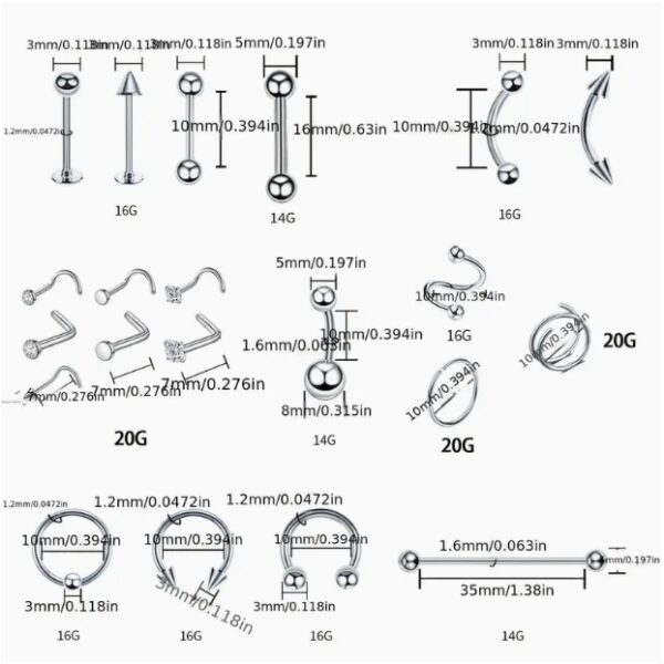 6541  Puncture kit accessories: Piercing needle, lip stud, eyebrow stud, horseshoe ring, vaginal ring, PA, breast ring, umbilical ring, puncture tool  JL01-BEGS20 - Image 3